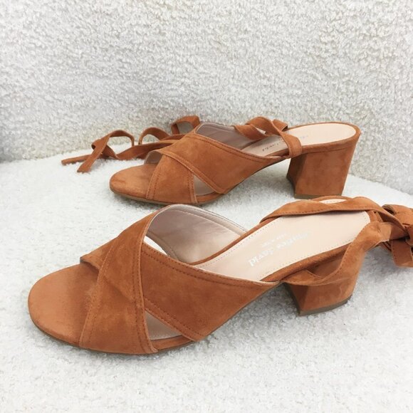 new sz 8 Charles David Blossom Ankle Tie Sandal Suede Rust block heels Lace up - Picture 7 of 11
